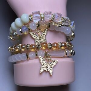 Gold and Cream Butterfly Charm Bracelet Set (1)